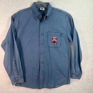 Vintage UNLV Rebels Denim Button Down Shirt Mens L Blue Embroidered